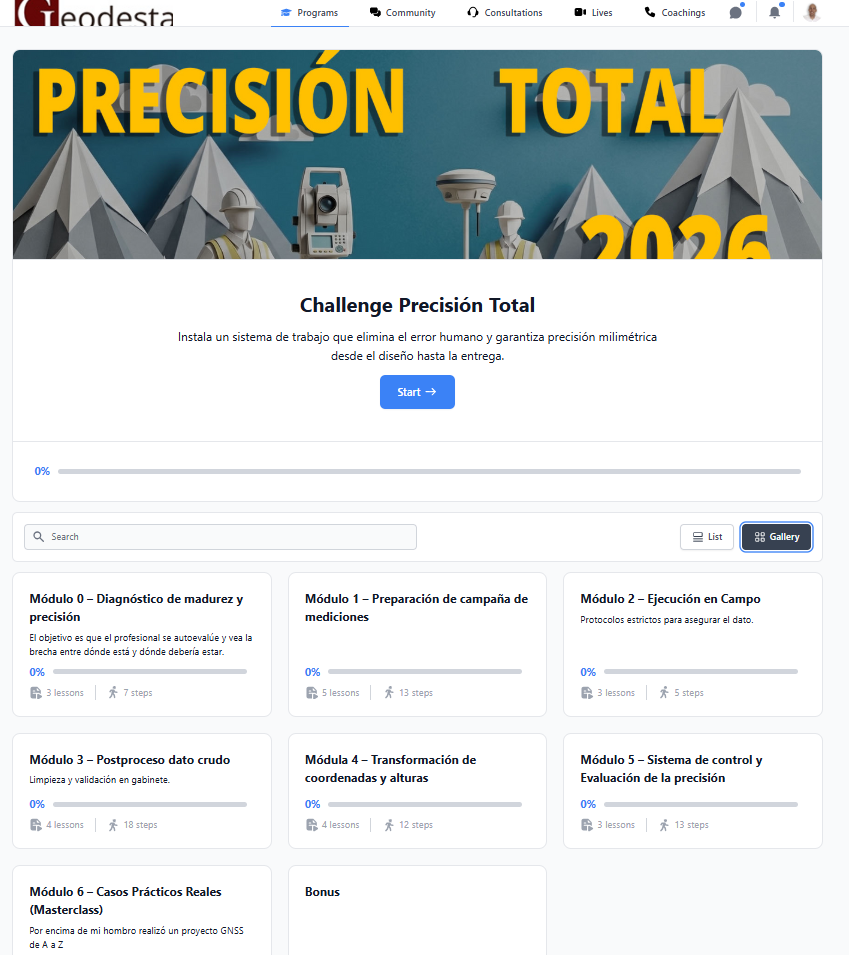 Desafío Precisión Total en la plataforma de formación Geodesta